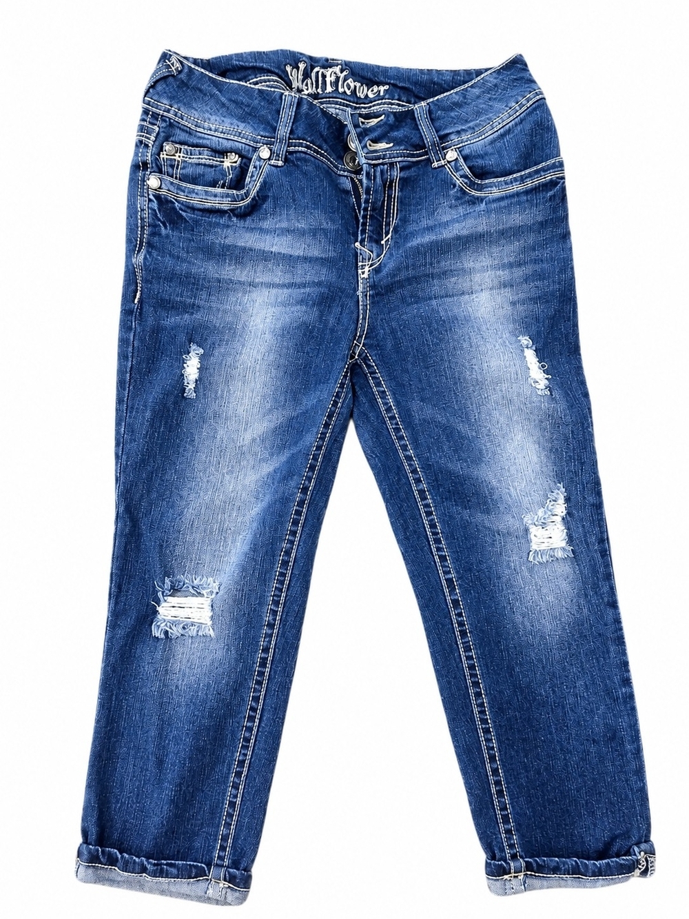 Y2k Wallflower Women's Ripped Dark Blue Boyfriend Jeans